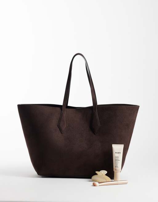 Threadbare faux suede shopper bag in chocolate, 2 of 4