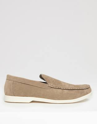  Faux suede slip on loafers in olive