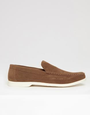  Faux suede slip on loafers in taupe