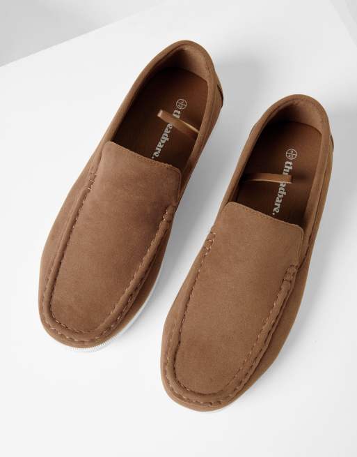 Threadbare Faux suede slip on loafers in taupe, 2 of 4