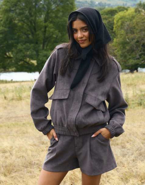 Threadbare Faux suede tailored shorts in charcoal grey - view 1