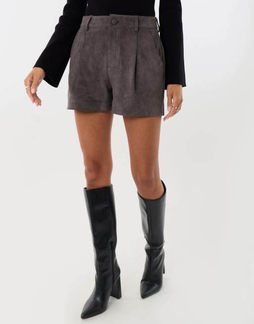Threadbare Faux suede tailored shorts in charcoal grey, 4 of 5