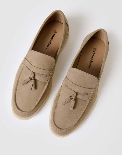 Threadbare Faux suede tassel loafers in beige, 2 of 4