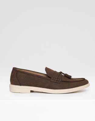  Faux suede tassel loafers in chocolate