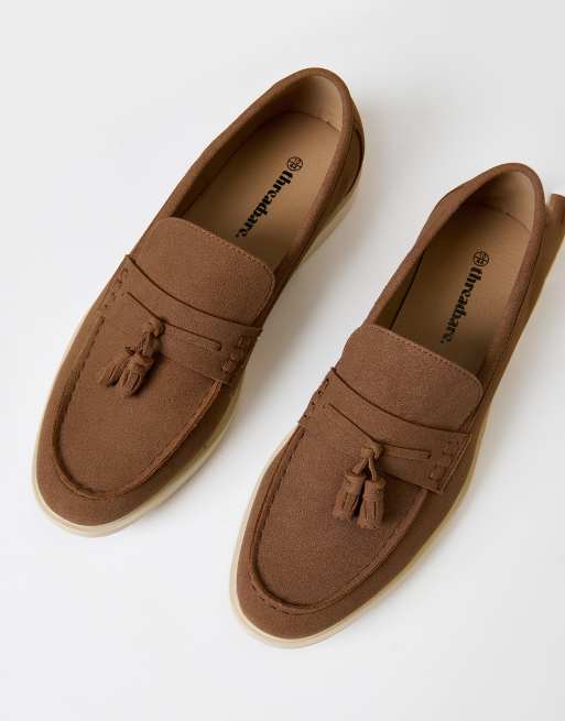 Threadbare Faux suede tassel loafers in taupe, 2 of 4