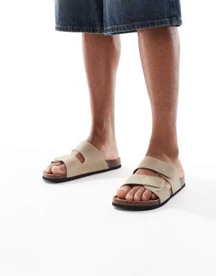  Faux suede two strap sandals in beige