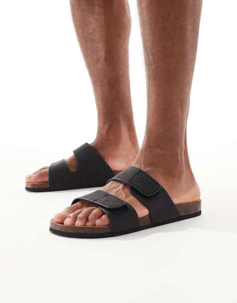 Threadbare Faux suede two strap sandals in black - view 1