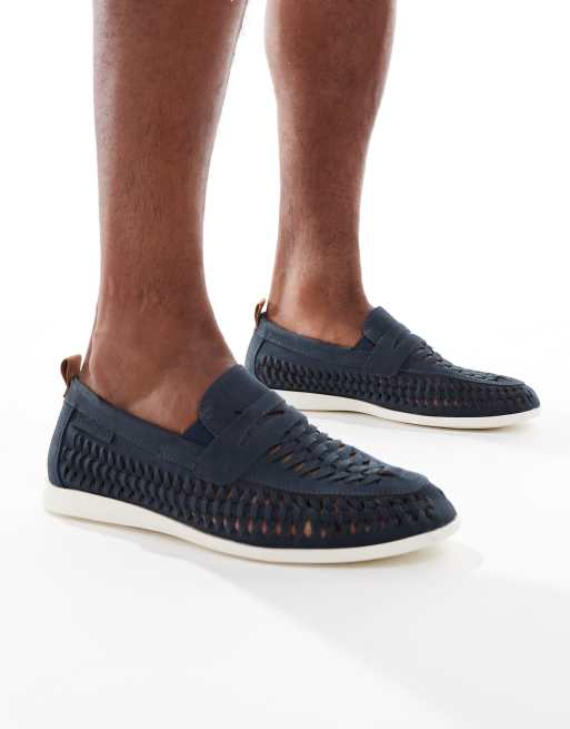 Threadbare Faux suede woven loafers in navy
