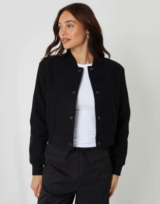 Threadbare Faux Wool Bomber Jacket In Black