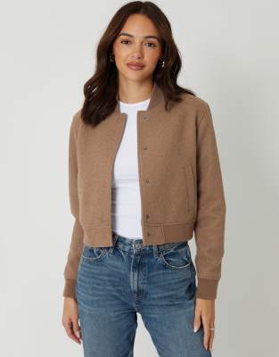 Threadbare Faux Wool Bomber Jacket In Brown