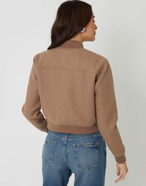 Threadbare Faux wool bomber jacket in dark brown, 2 of 4