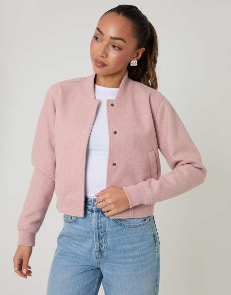 Threadbare Faux wool bomber jacket in pink - view 1