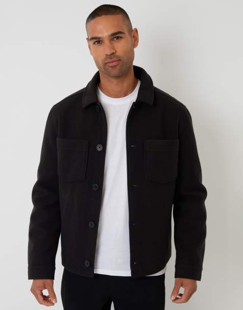 Threadbare Faux wool button up quilted shacket in black - view 1