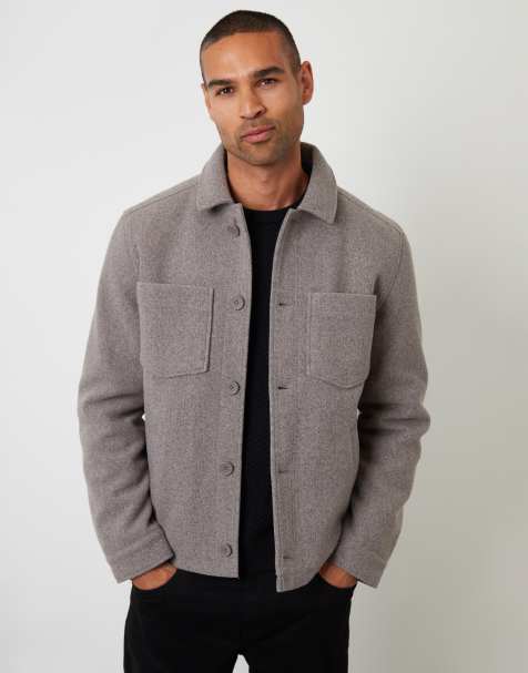 Threadbare Faux wool button up quilted shacket in taupe - view 1