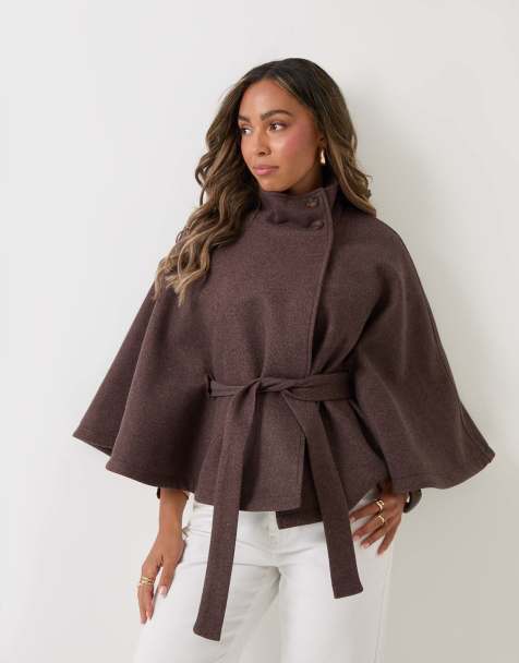 Threadbare Faux wool cape coat in chocolate brown - view 1