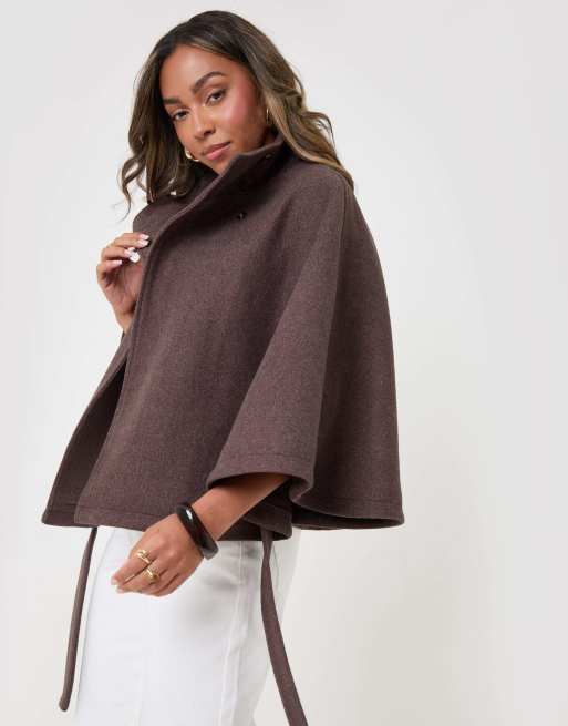 Threadbare Faux wool cape coat in chocolate brown, 2 of 5