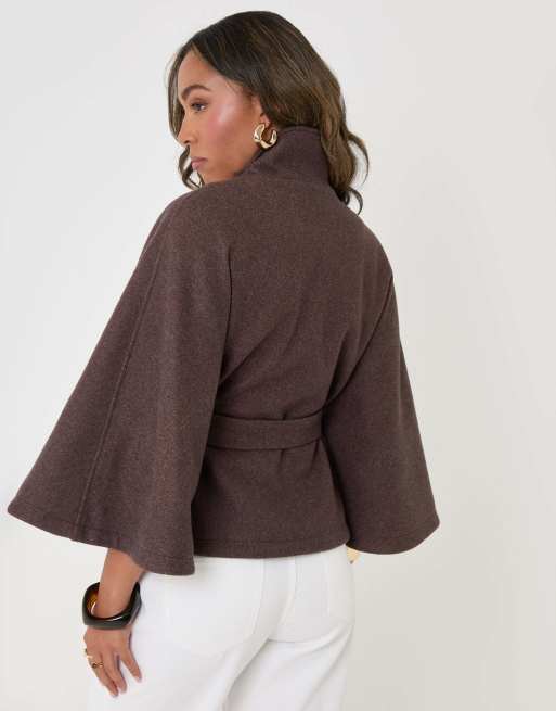 Threadbare Faux wool cape coat in chocolate brown, 4 of 5
