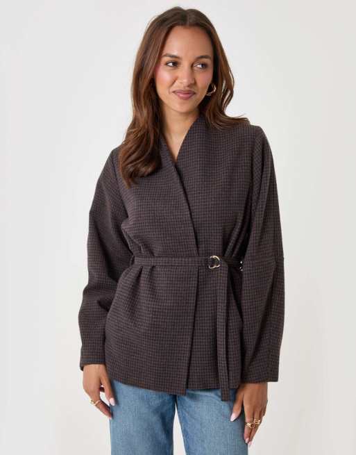 Threadbare Faux wool cocoon blazer in brown, 3 of 5