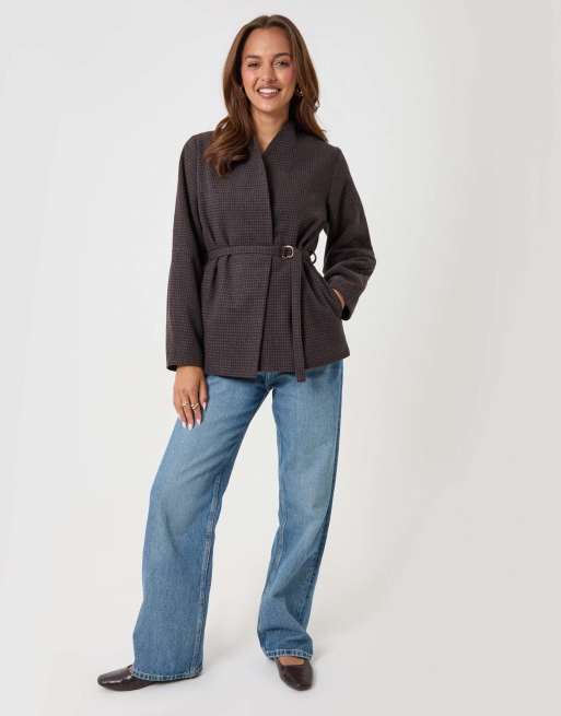 Threadbare Faux wool cocoon blazer in brown, 4 of 5