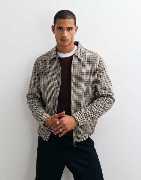 Threadbare faux wool collared jacket in brown check - view 1