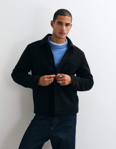 Threadbare faux wool collared jacket with patch pockets in black - view 1