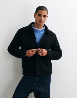 Threadbare Faux Wool Collared Jacket with Patch Pockets in Black