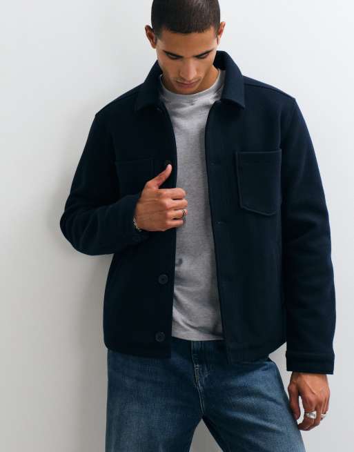 Threadbare faux wool collared jacket with patch pockets in navy, 3 of 5