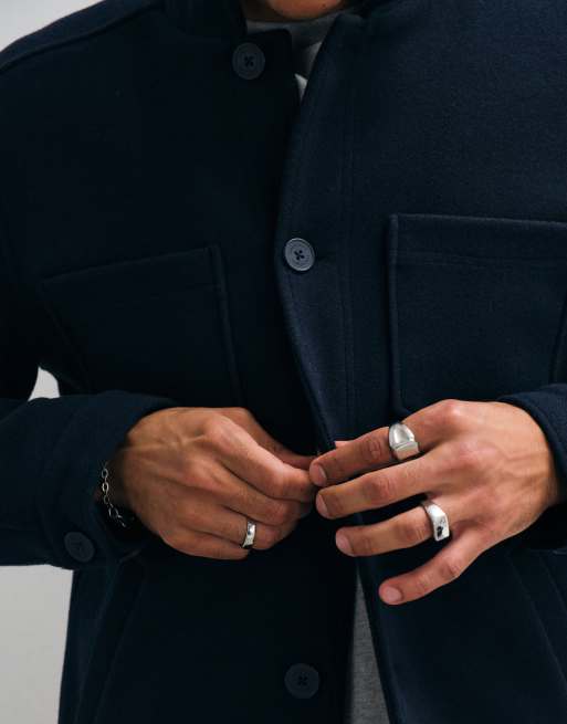 Threadbare faux wool collared jacket with patch pockets in navy, 4 of 5