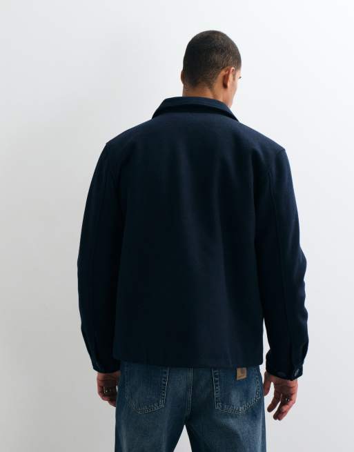 Threadbare faux wool collared jacket with patch pockets in navy, 5 of 5