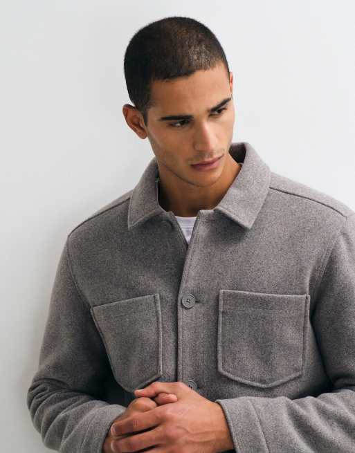 Threadbare Faux Wool Collared Jacket with Patch Pockets in Taupe, 3 of 5