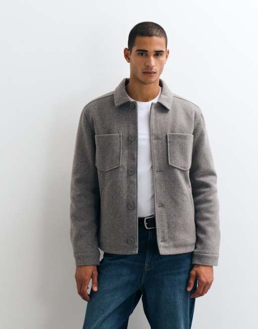 Threadbare Faux Wool Collared Jacket with Patch Pockets in Taupe, 4 of 5