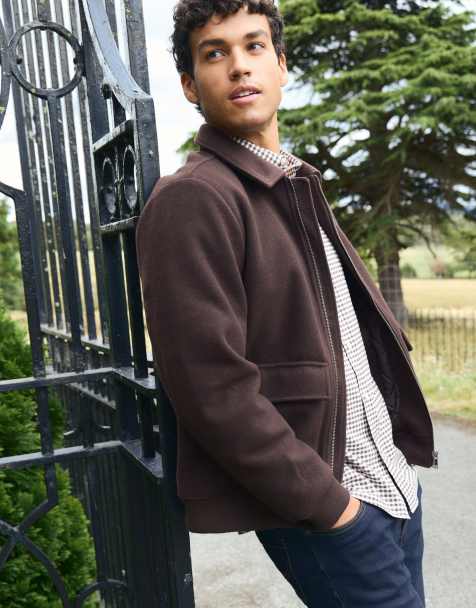 Threadbare Faux wool collared lightweight jacket in chocolate brown - view 1