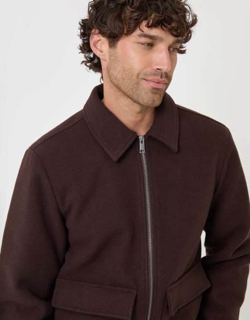 Threadbare Faux wool collared lightweight jacket in chocolate brown, 4 of 4