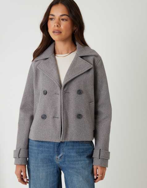 Threadbare Faux wool cropped trench coat in grey - view 1