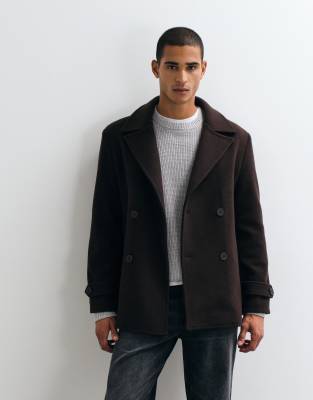 Threadbare Faux Wool Double Breasted Jacket In Brown