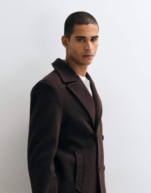 Threadbare faux wool double breasted jacket in chocolate brown, 3 of 5