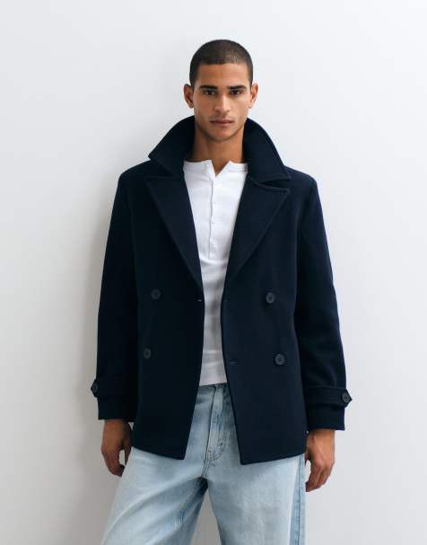 Threadbare faux wool double breasted jacket in navy - view 1