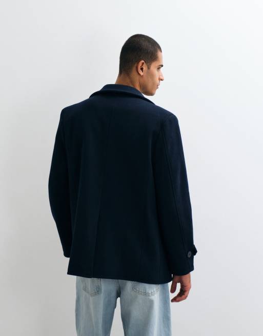 Threadbare faux wool double breasted jacket in navy, 4 of 5