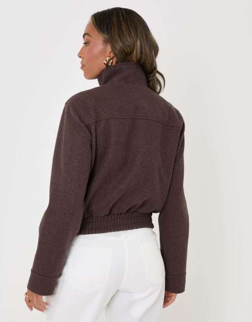 Threadbare Faux wool funnel neck bomber jacket in chocolate brown, 4 of 5