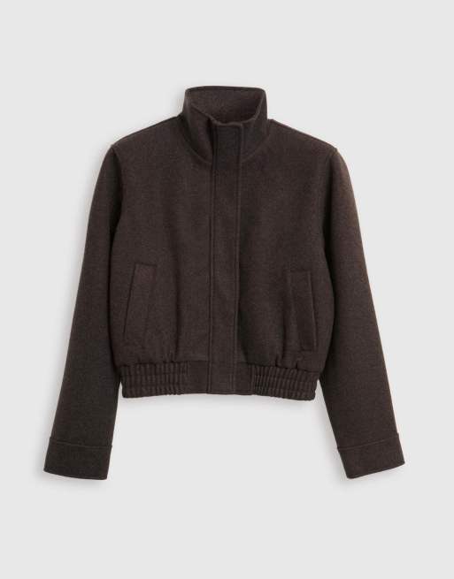 Threadbare Faux wool funnel neck bomber jacket in chocolate brown, 5 of 5