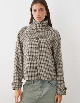 Threadbare Faux Wool Funnel Neck Jacket In Brown