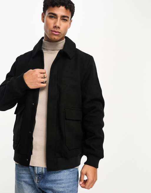 Threadbare faux wool jacket in black | ASOS