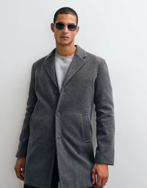 Threadbare faux wool mid length coat in charcoal, 3 of 5
