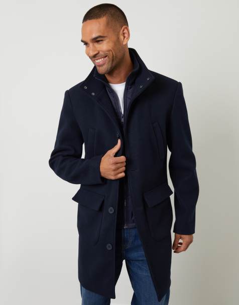 Threadbare Faux wool mock layer longline utility coat in navy - view 1