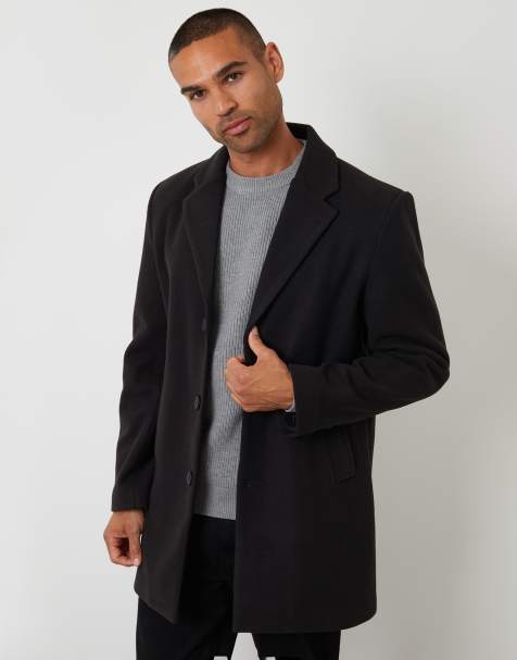 Threadbare Faux wool overcoat in black - view 1