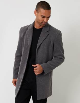 Threadbare Faux Wool Overcoat In Grey