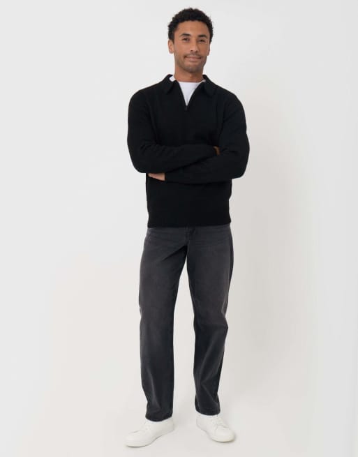 Threadbare Faux wool quarter zip polo in black, 4 of 5