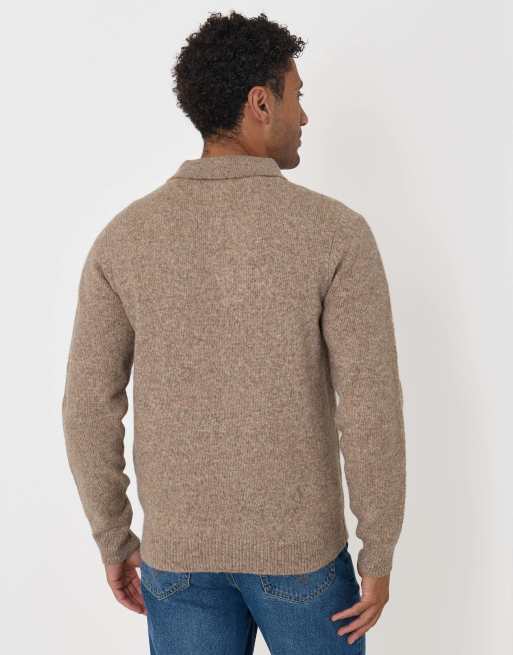 Threadbare Faux wool quarter zip polo in taupe, 2 of 4