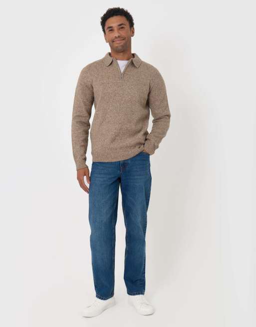 Threadbare Faux wool quarter zip polo in taupe, 3 of 4