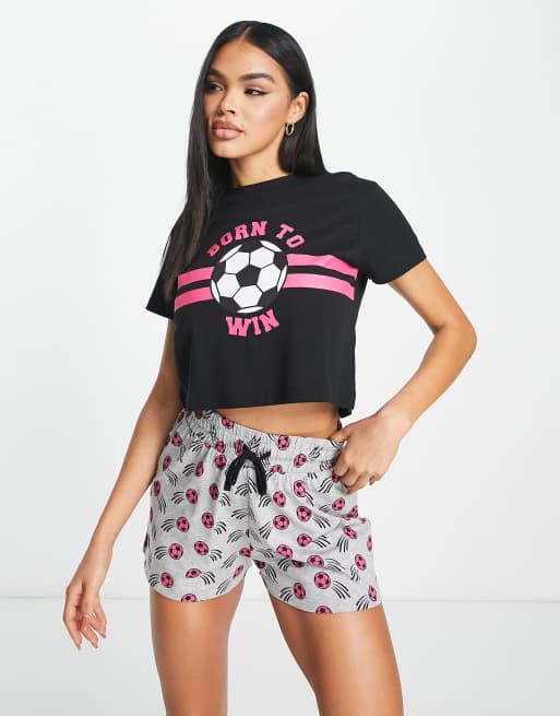 Threadbare født til at vinde kort pyjamas i sort grå og pink